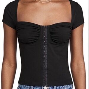 Black Short Sleeve Button-Up Top